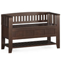 SIMPLIHOME Acadian Solid Wood 48 Inch Wide Transitional Entryway Storage Bench with Shelf in Brunette Brown, for The Living Room