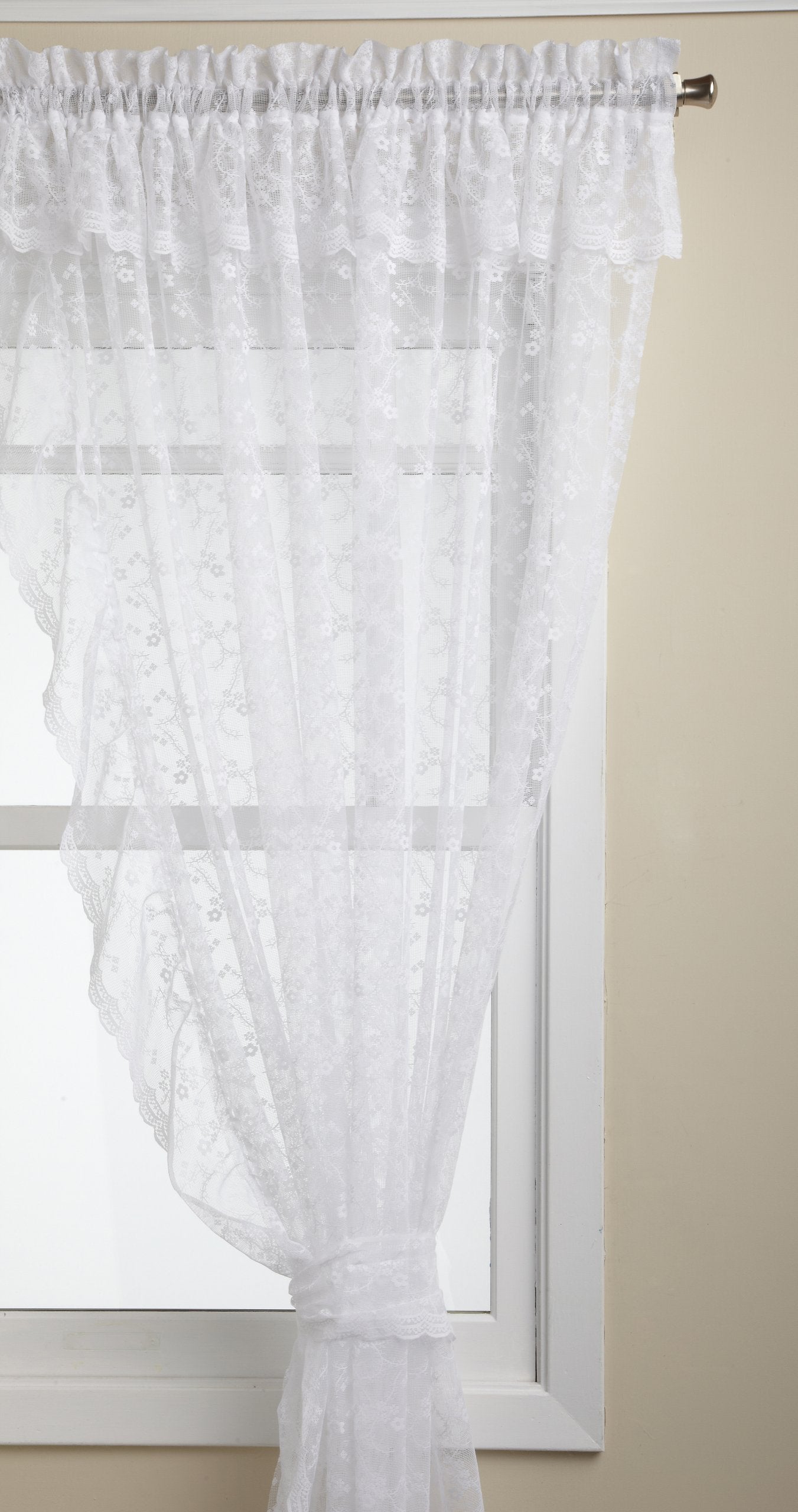 LORRAINE HOME FASHIONS Priscilla 130-inch x 84-inch Ruffled Pair, White