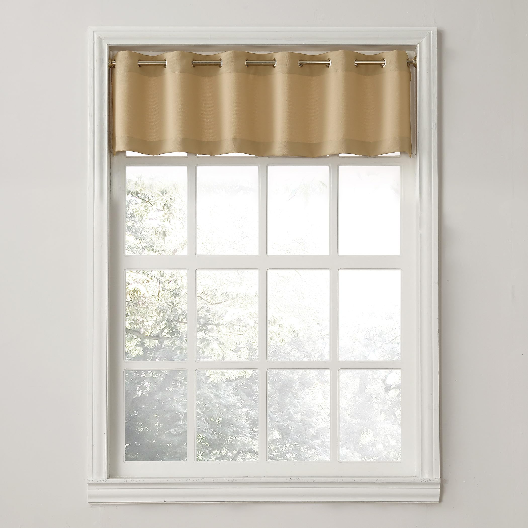 No. 918 Montego Casual Textured Semi-Sheer Grommet Kitchen Curtain Valance, 56 x 14, Taupe