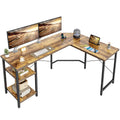 CubiCubi L Shaped Desk, 59.1 Inch Reversible Corner Desk with Storage Shelves, Home Office Desk for Writing Gaming Study, Rustic