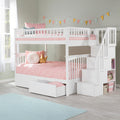 AFI Columbia Twin over Twin Size Staircase Bunk Bed with Bed Drawers & Charging Station in White