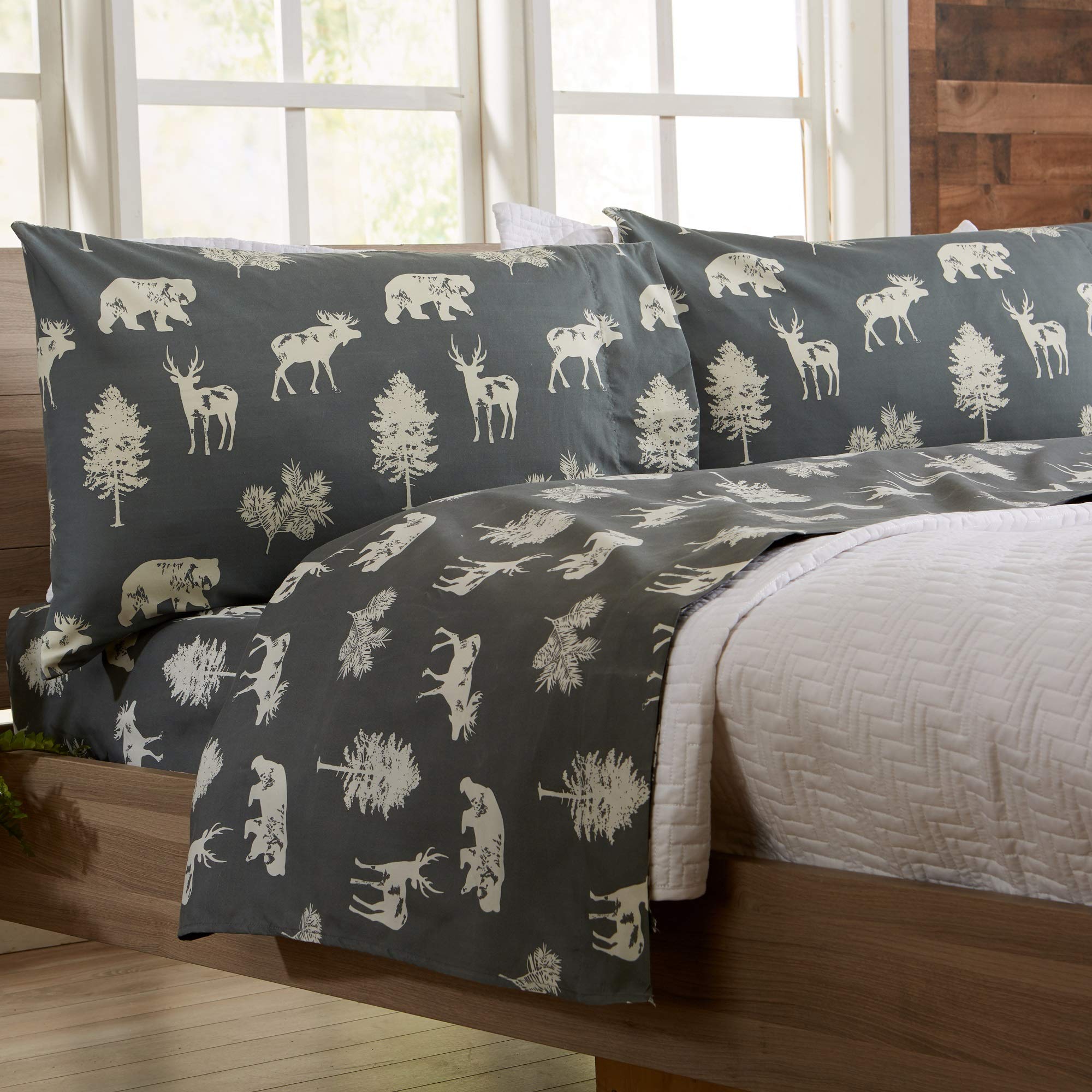 Twin Size Microfiber Sheet Set - Lodge Decor 3-Piece Bed Sheets - Ultra-Soft and Smooth Brushed Microfiber Woodland Decor Beddin