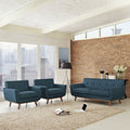 Modway Engage Mid-Century Modern Upholstered Fabric Two Armchair and Loveseat Set in Azure