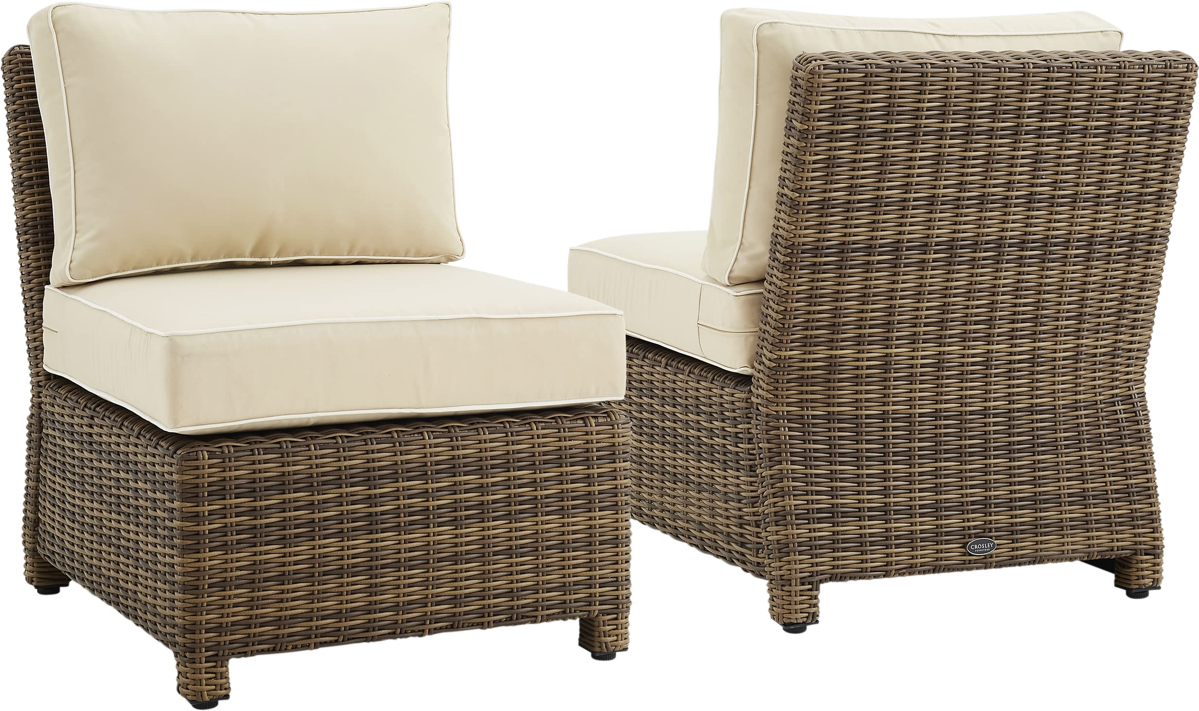 Crosley Furniture Bradenton 2-Piece Outdoor Chair Set, Wicker Patio Chairs for Conversation, Porch, Deck, Brown with Sand Cushio