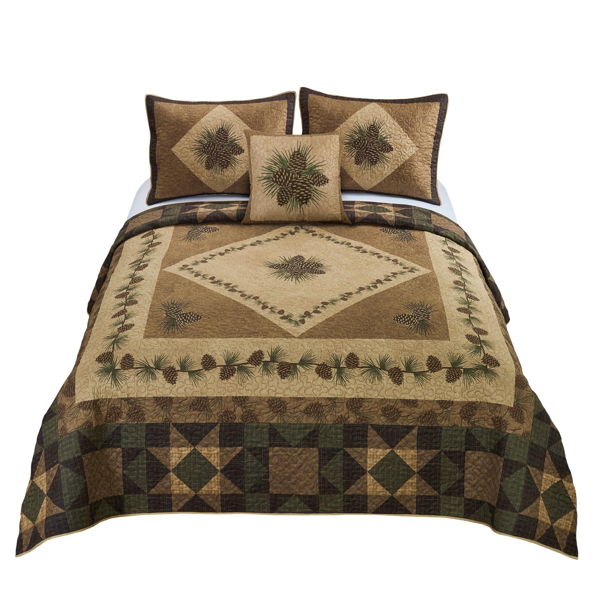Donna Sharp King Polyester Bedding Set - Antique Pine Lodge Quilt Set with Quilt, Two Pillow Shams and One Decorative Pillow - M