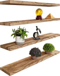 YYWUOJJ Wood Floating Shelves for Wall, Rustic Wall Shelves for Bedroom, Wall Mounted Floating Shelf, Set of 4 Light Walnut 36 I