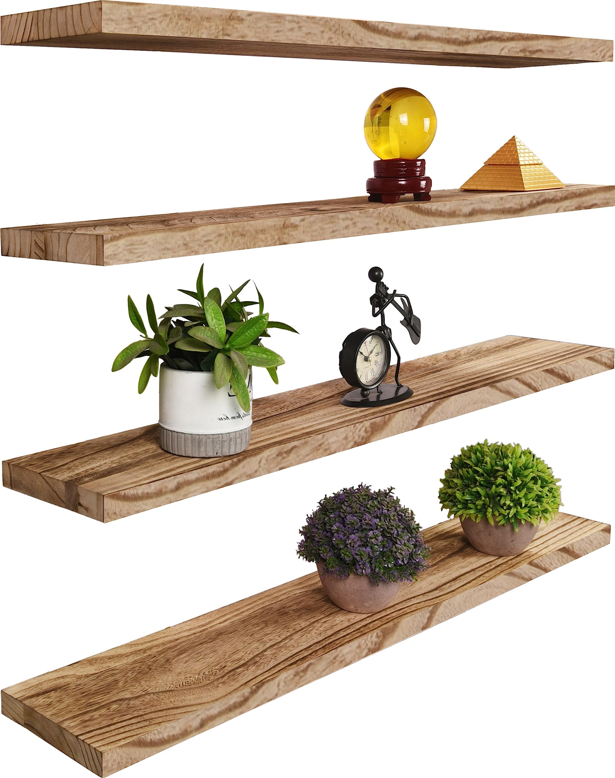 YYWUOJJ Wood Floating Shelves for Wall, Rustic Wall Shelves for Bedroom, Wall Mounted Floating Shelf, Set of 4 Light Walnut 36 I