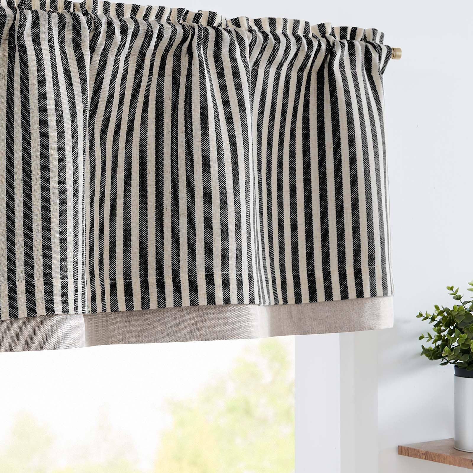 jinchan Linen Stripe Curtain Double Layer Valance for Windows 16 Inch Blackout for Kitchen Living Room Bathroom Rustic Cottage F
