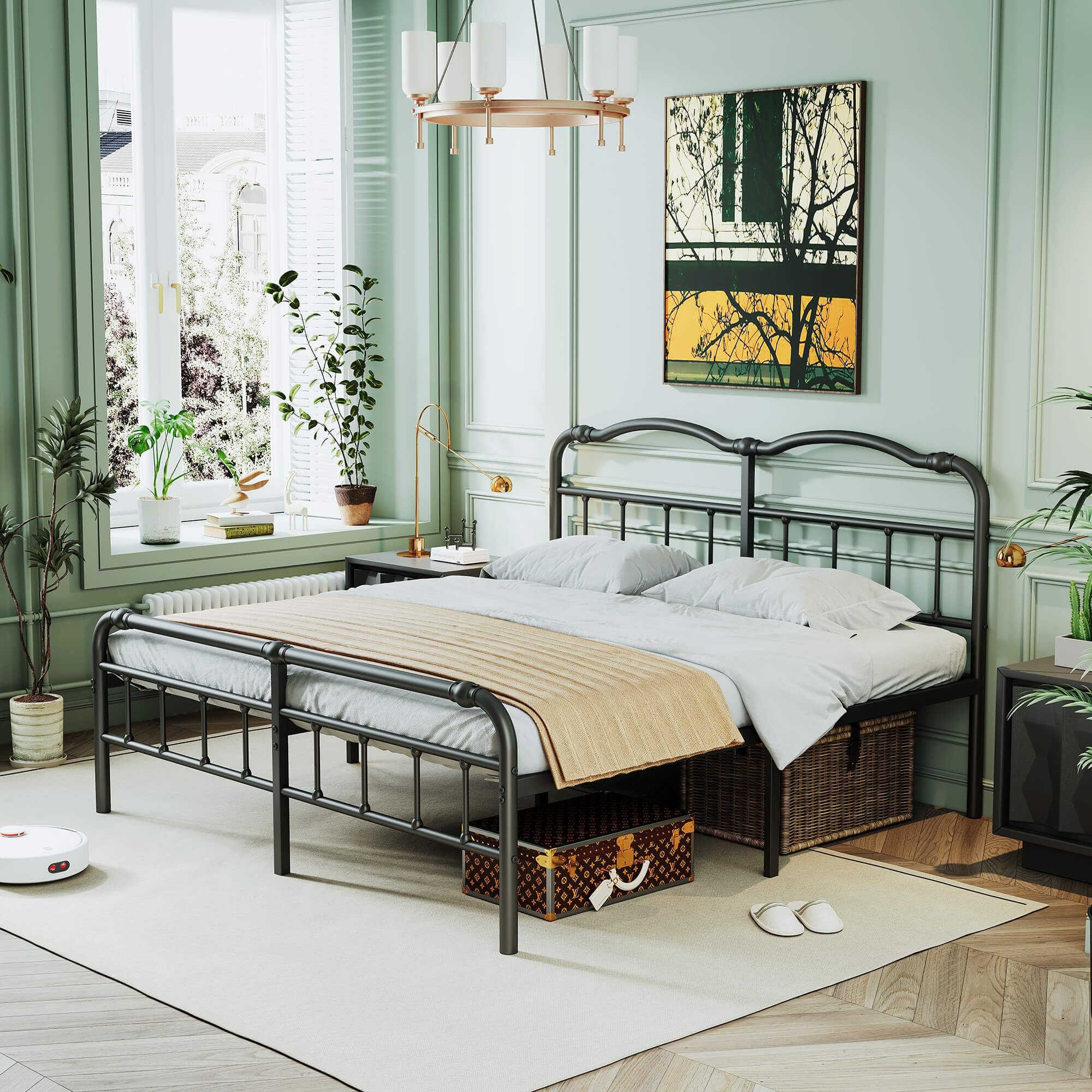 Breezehome Queen Size Bed Frame with Headboard, 18in High, Heavy Duty Metal Platform Bed Frame, Noise Free, Easy Assembly, No Bo