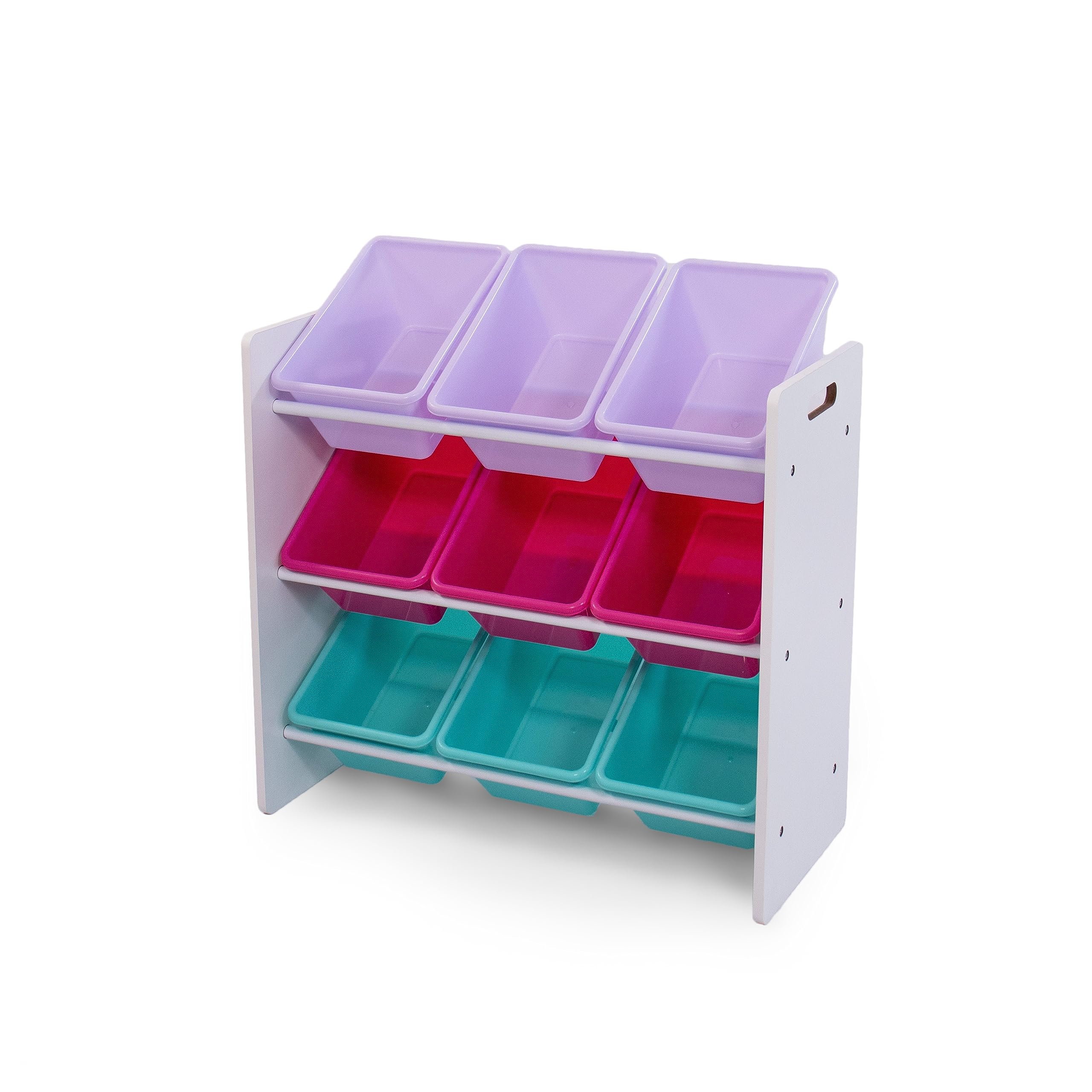 Humble Crew 9-Bin Toy Organizer - Forever Natural White/Pink/Purple/Aqua Plastic Bins, 3-Tier Storage Solution for Kids Playroo