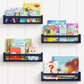 Forbena Navy Blue Floating Book Shelves for Nursery Boy, Decorative Wall Bookshelf for Kids Room, Small Wood Floating Shelves Wa