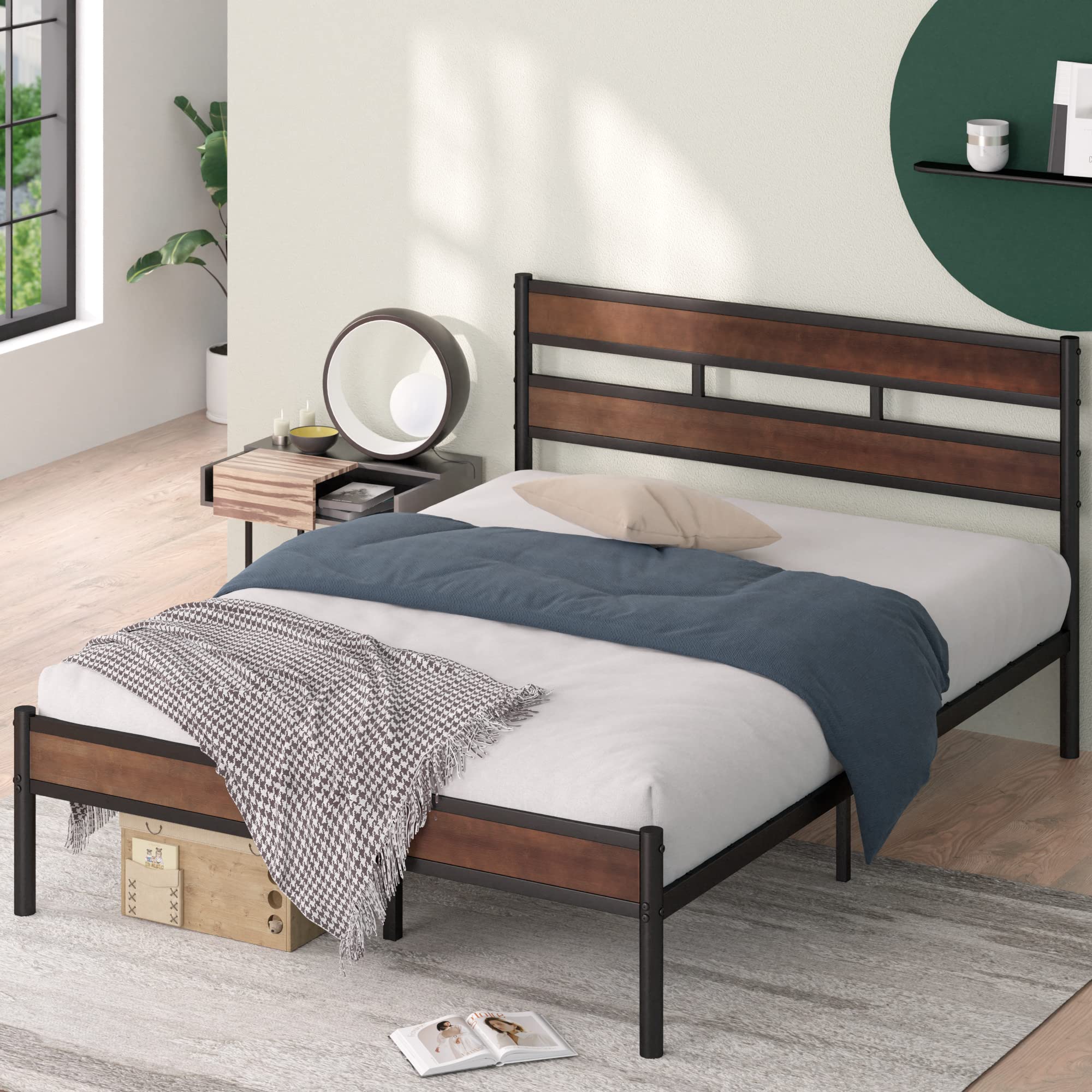 ZINUS Roman Bamboo and Metal Platform Bed Frame, No Box Spring Needed, Easy Assembly, King