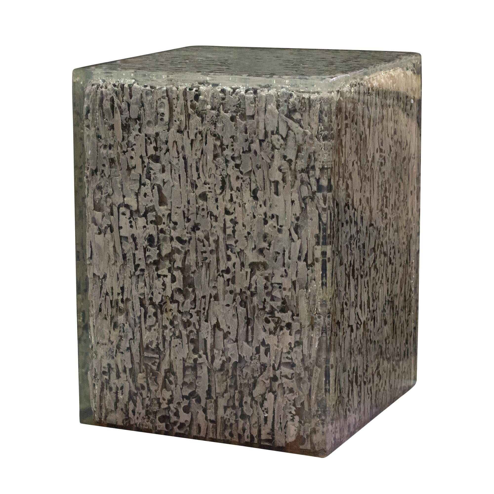 Benjara 18 Inch Vintage Pedestal Stand Side End Table, Square Top, Gray