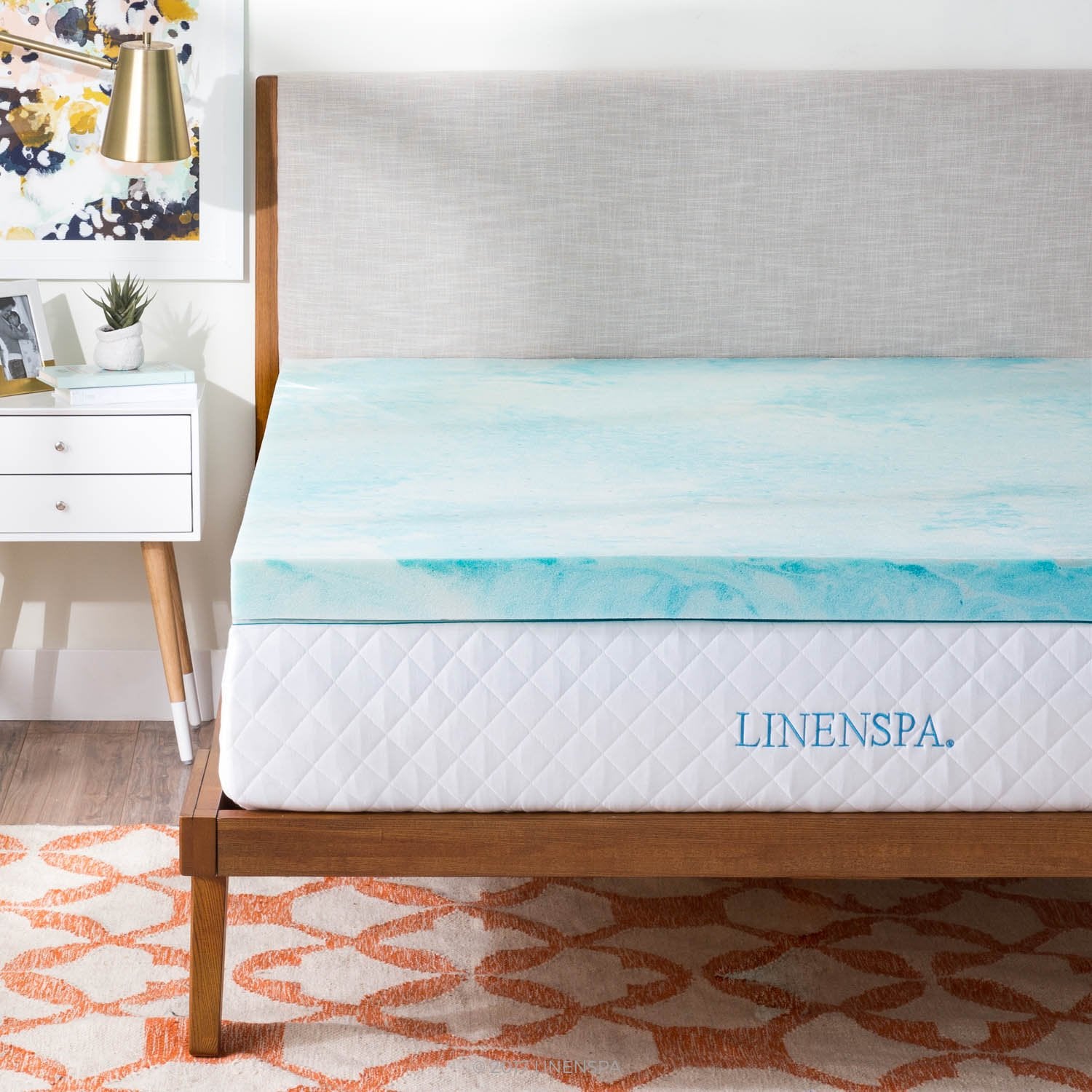 LINENSPA 3 Inch Gel Swirl Memory Foam Mattress Topper - Cooling Gel Infused - Pressure Relieving - CertiPUR Certified - Californ