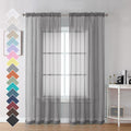 OVZME Basic Rod Pocket Sheer Voile Window Curtain Panels 84 Inches Length for Kitchen Children Bedroom (Charcoal Grey, 2 Panels=