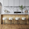 Nathan James Isaac 24 Modern Backless Bar Stool with Round Soft Padded Boucle Seat and Metal Mid-Century Base, Boucle White/Blac