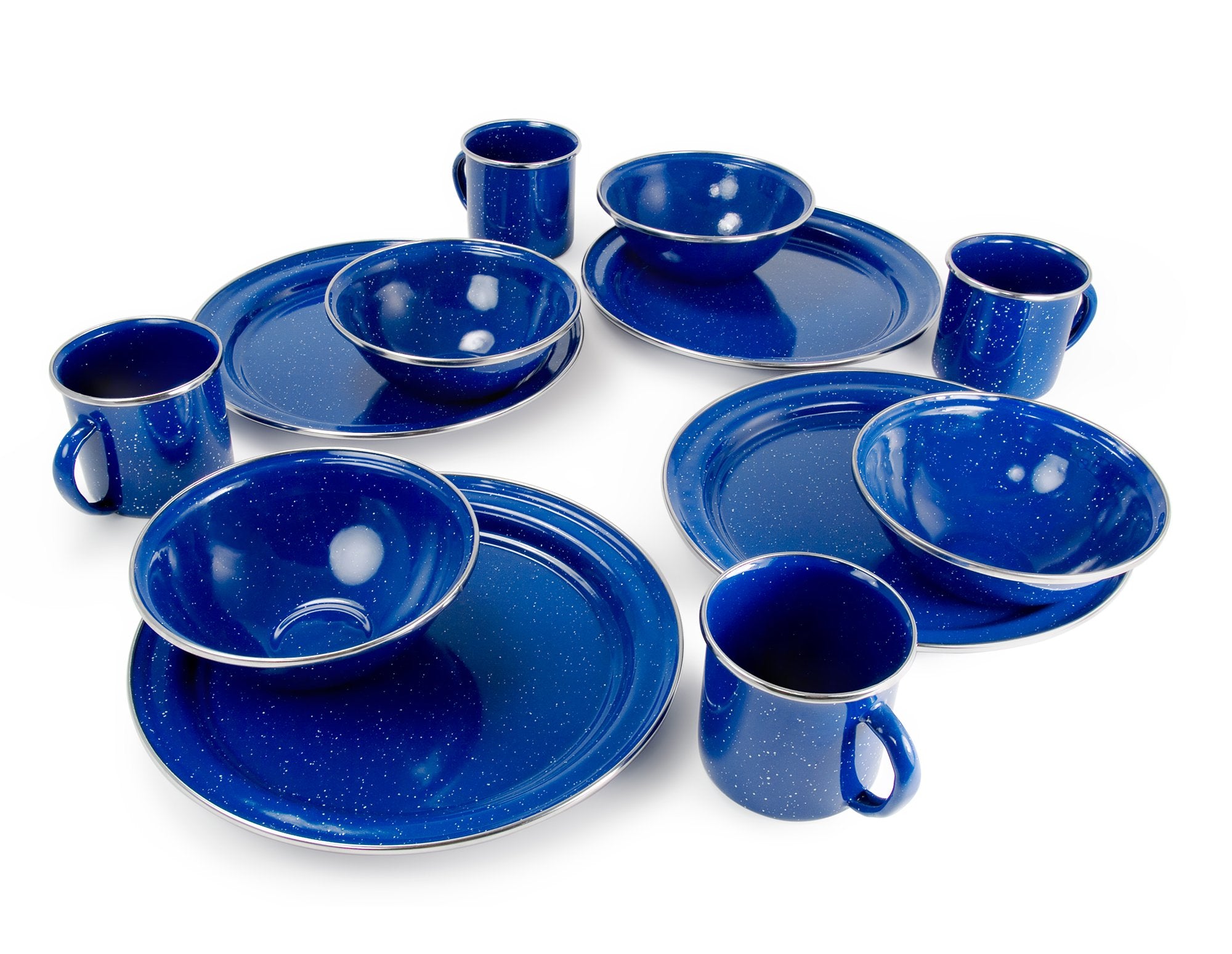 GSI Outdoors Camp Table Set for 4 I Includes Enamel Pioneer Plates, Bowls, & Coffee Mugs for Camping, Outdoors, RV