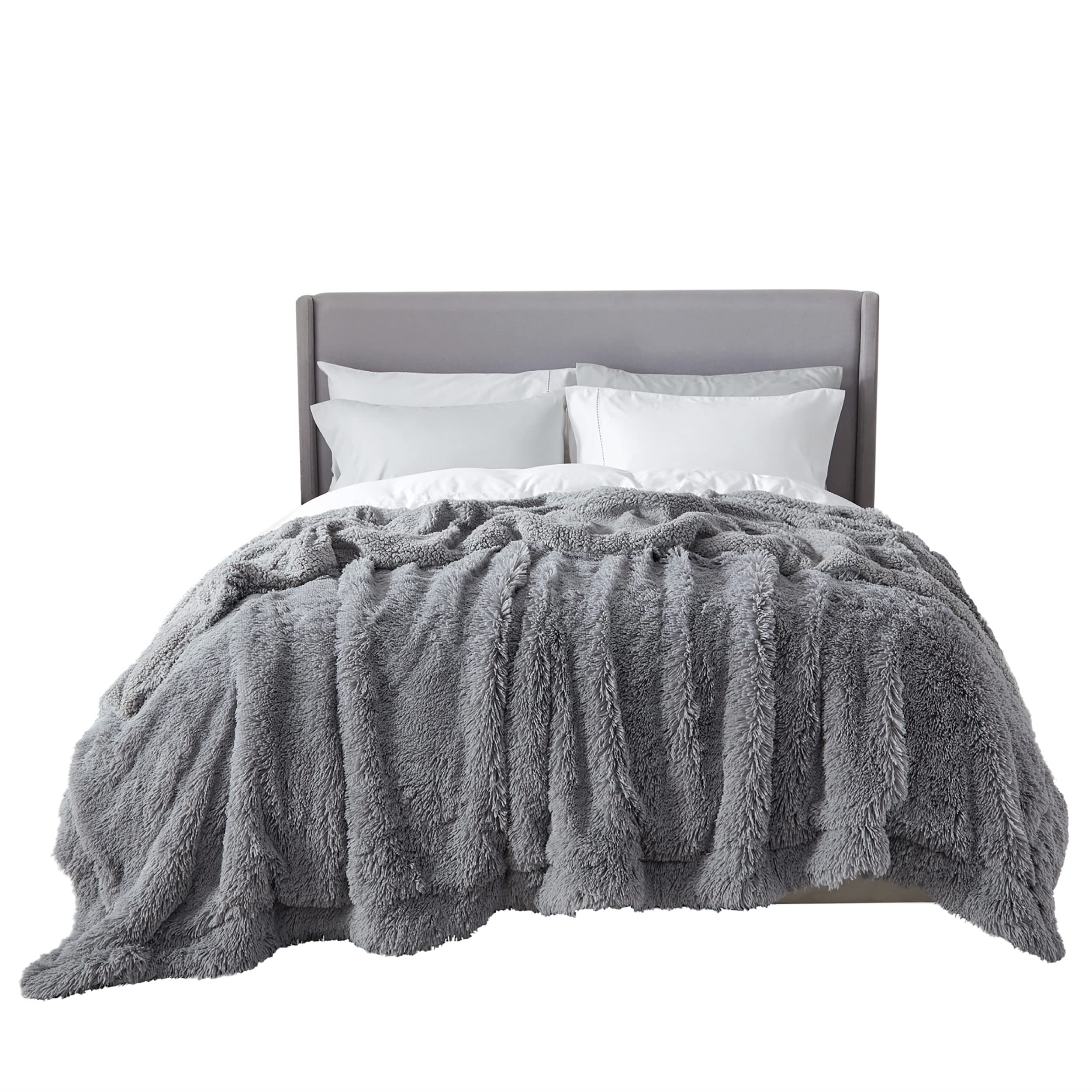Bedsure Light Grey Fuzzy Faux Fur Blanket - Soft, Thick Sherpa Decorative Queen Blanket for Bed, 90x90 Inches, 640 GSM