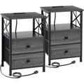 AMHANCIBLE Night Stand Set 2, Nightstand with Charging Station, End Tables Living Room with USB Ports and Outlets, Bedside Table