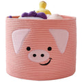 OMERAI Animal Baskets Cotton Rope Storage Basket Woven Toy Basket Large Basket for Blankets Cute Pig Basket with Handles Foldabl