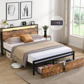 Queen Size Bed Frames with Storage Headboard and Drawers, LED Platform Bed Frame Queen Size, Queen Bed Frame with Charging Stati