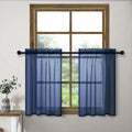 Navy Blue Small Kitchen Window Curtains 24 Inch Length 2 Panels Faux Linen Cafe Short Tiny Valance Tier Curtains for Kids Boys B