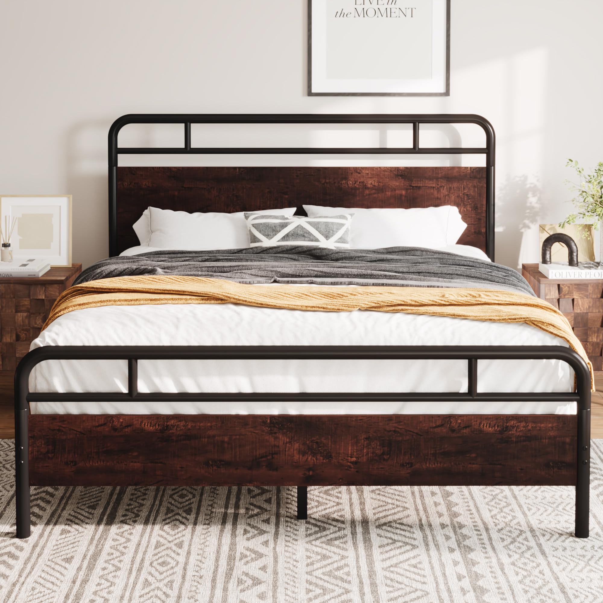 Allewie Full Size Platform Bed Frame with Wooden Headboard and Footboard, Heavy Duty 13 Metal Slats Support, Under Bed Storage, 