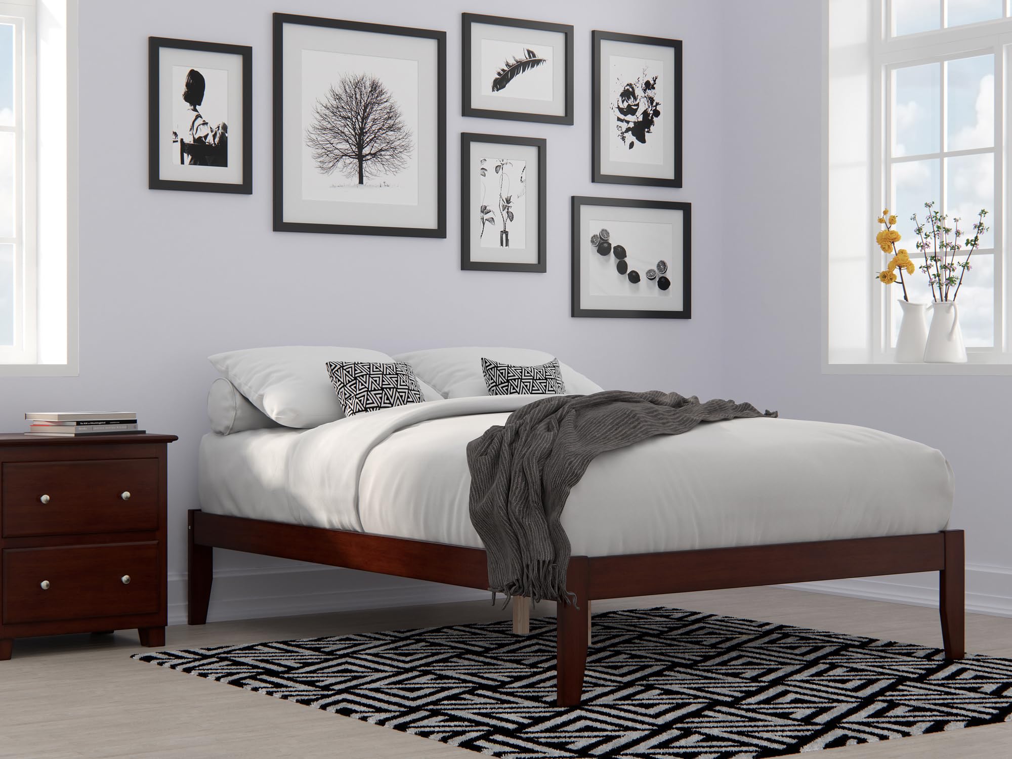 AFI Colorado Full Size Platform Bed with Charging Station in Walnut