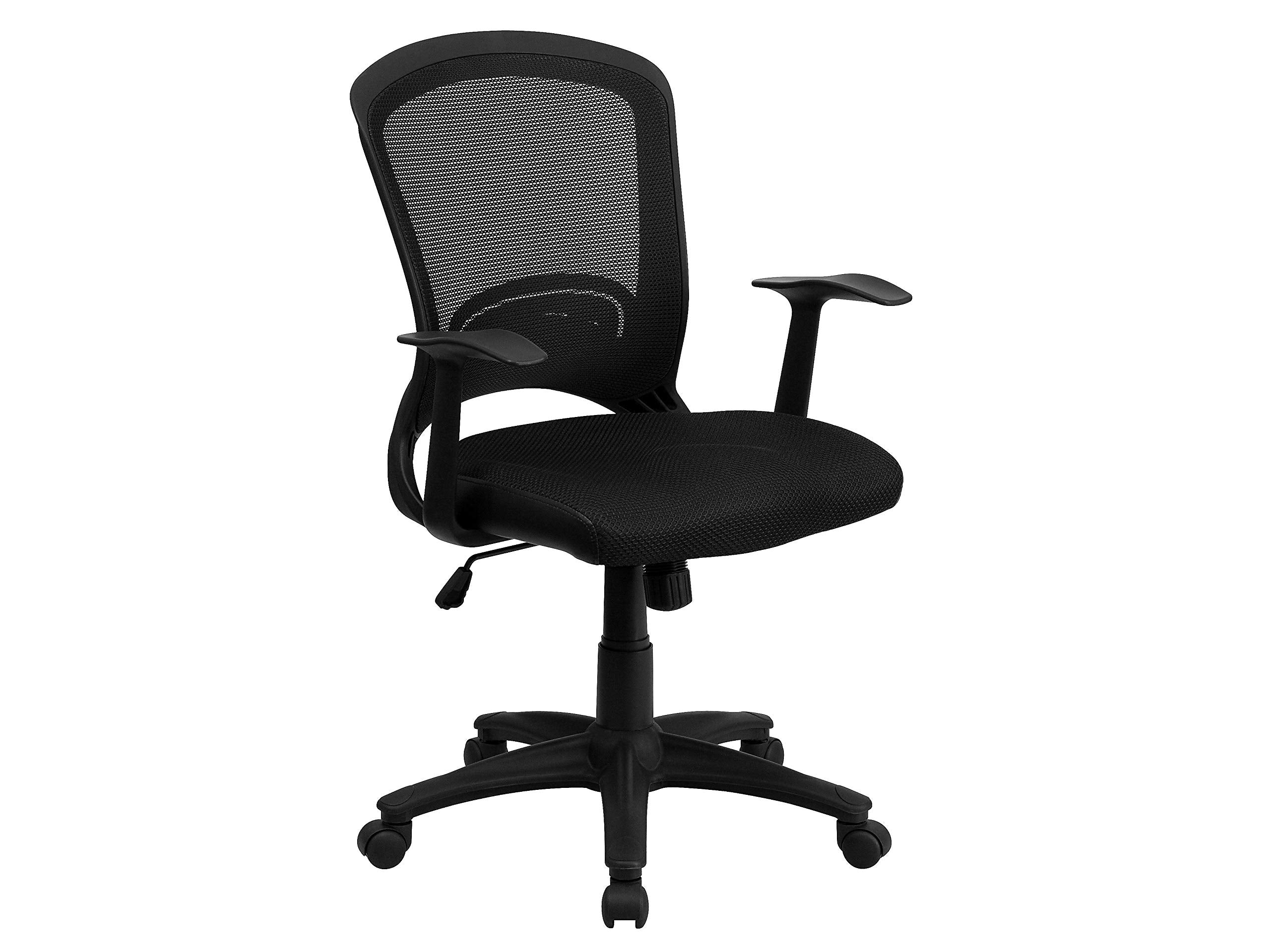 Flash Furniture Manny Mid-Back Designer Black Mesh Swivel Task Office Chair with Arms