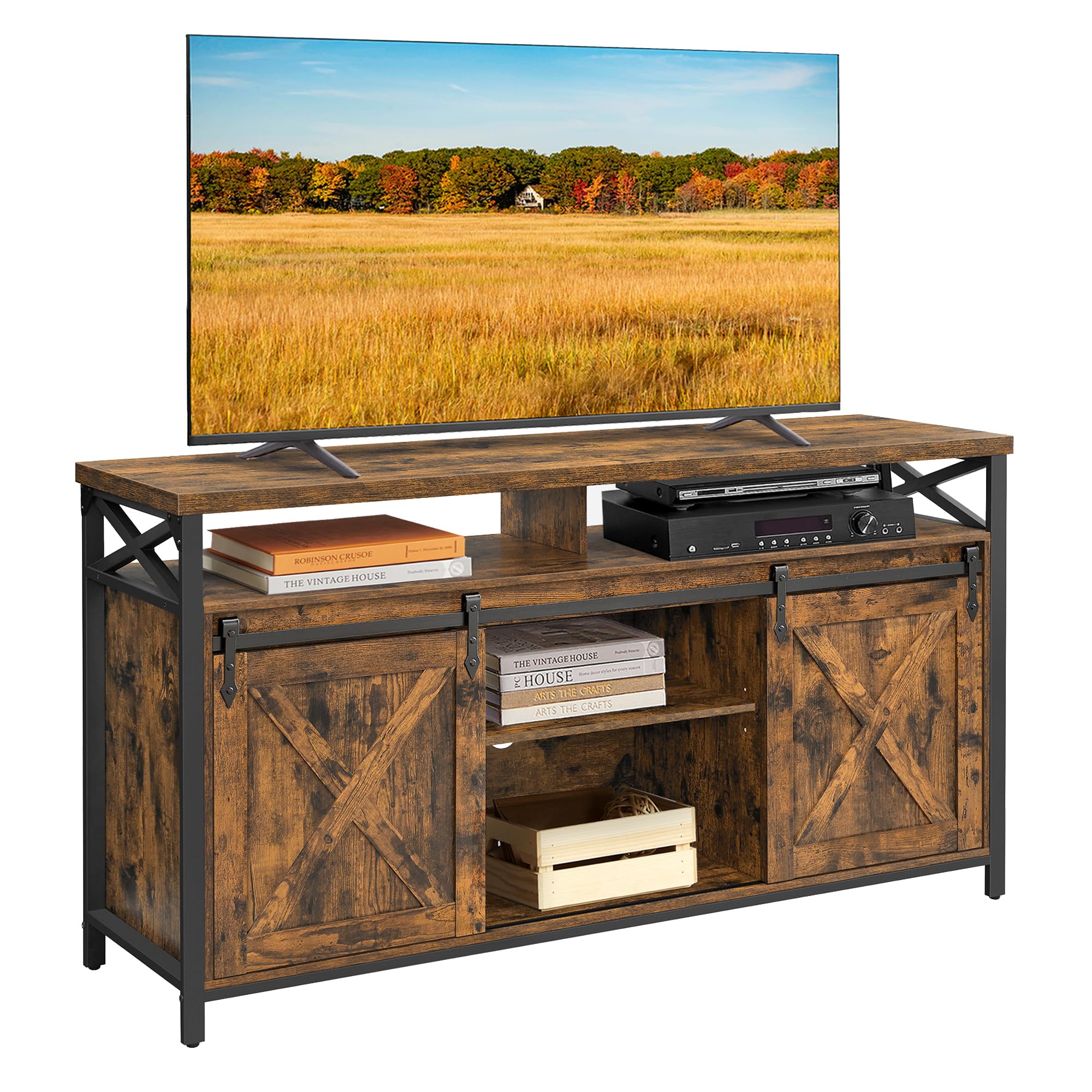 VASAGLE TV Stand for 65 Inch TV, Entertainment Center, TV Table and Console, TV Cabinet with Adjustable Shelves, Industrial Desi