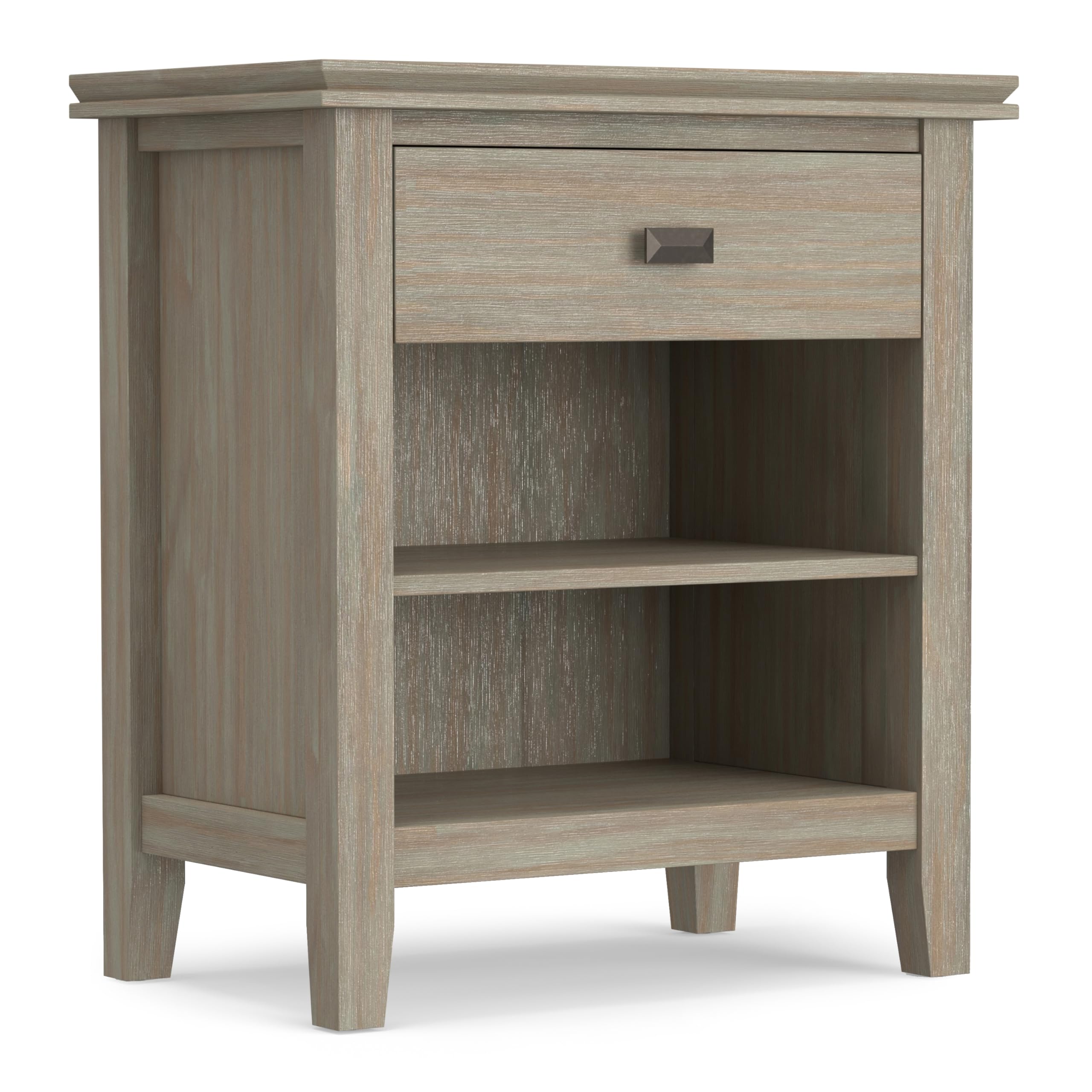 SIMPLIHOME Artisan SOLID WOOD 24 inch Wide Transitional Bedside Nightstand Table in Distressed Grey for the Living Room and Bedr