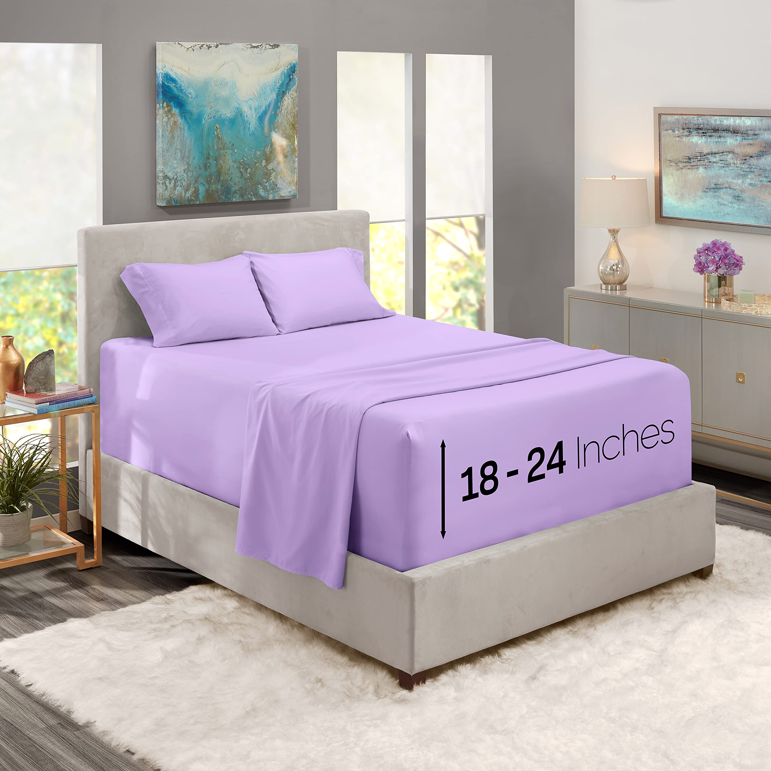 Nestl Extra Deep Pocket Sheets - Fits Mattress 18-24 Inches Deep, Extra Deep Pocket Queen Sheets Sets, 4 Piece Queen Size Sheets