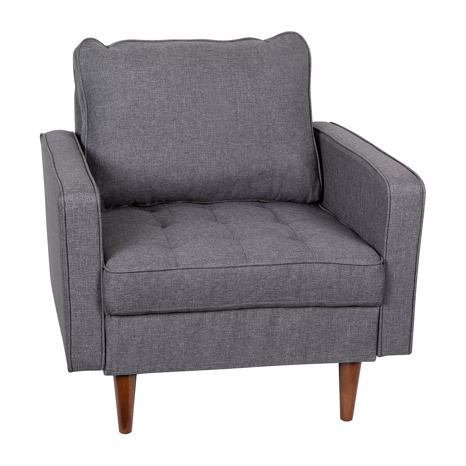Flash Furniture Hudson Commercial Mid-Century Modern Chair - Dark Gray Faux Linen Upholstery - Buttonless Tufted Seat - Solid Wo