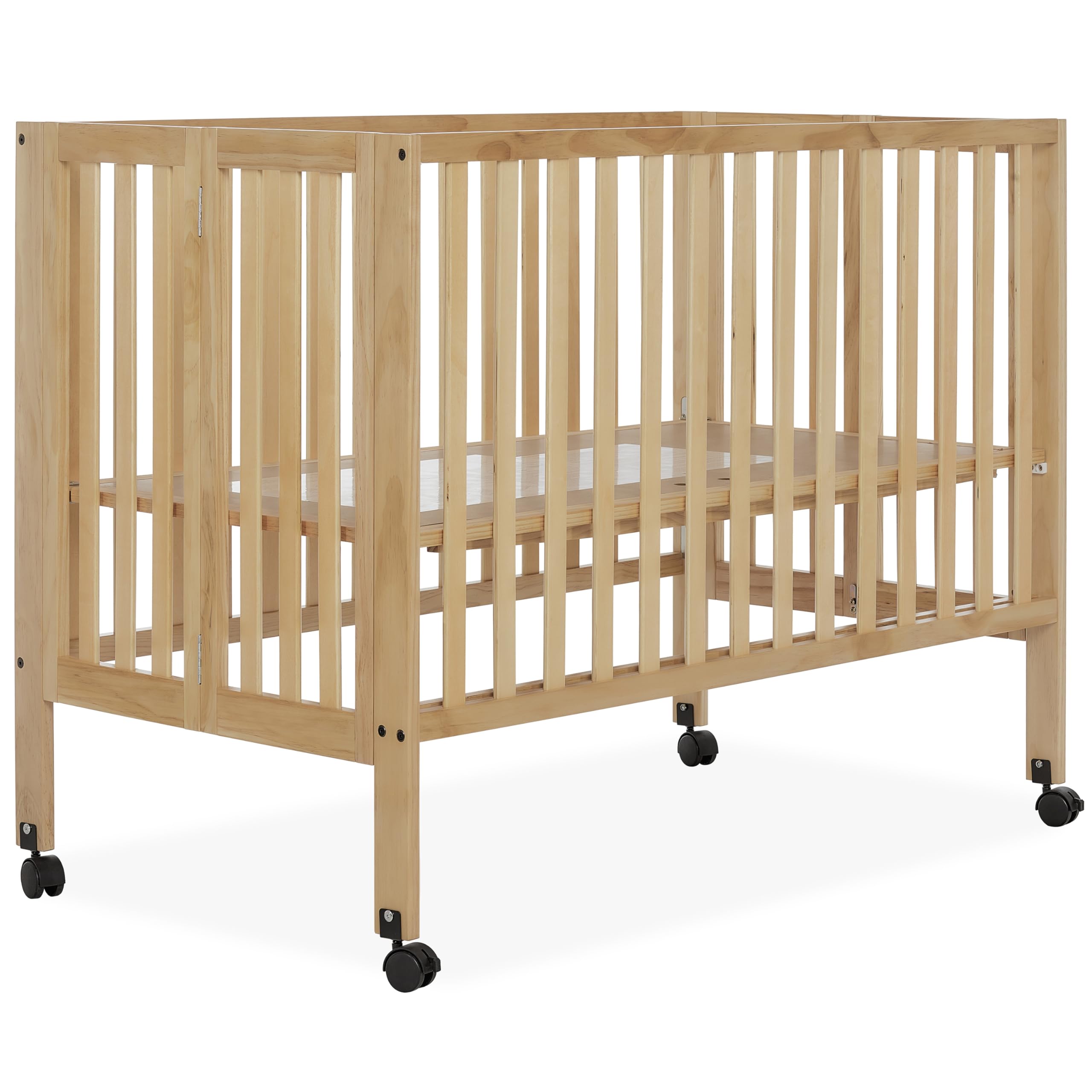 Dream On Me Quinn Full-Size Folding Crib in Natural, Removeable Wheels, Modern Nursey, Adjustable Mattress Support, Portable Cri