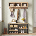 Tribesigns Coat Rack Set, Hall Tree, Industrial Shoe Bench, 3 Storage Cubbies, 7 Hooks for Entryway, Hallway, 5-in-1Design, Vint