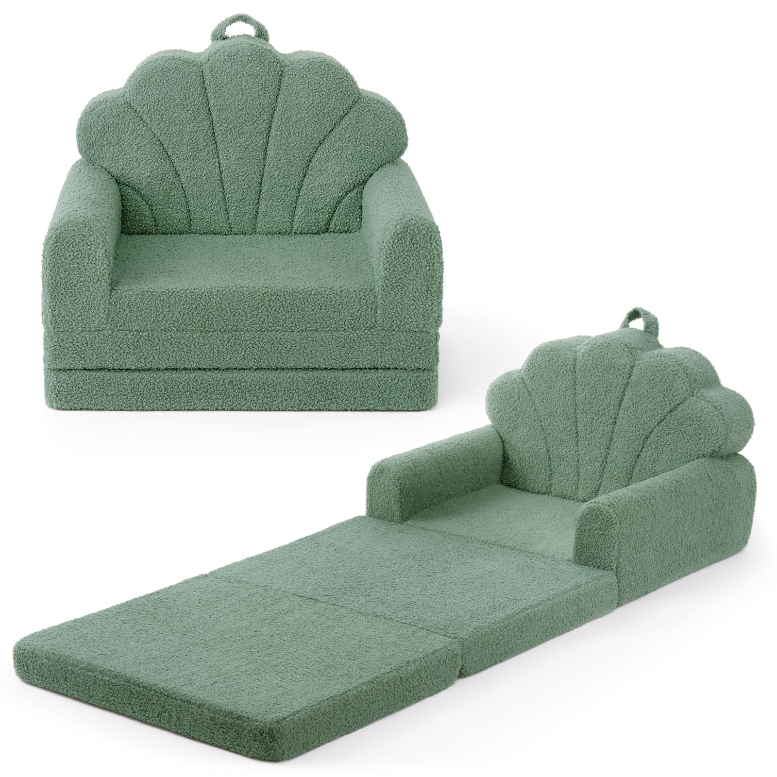 Blissful Diary Kids Couch, 2-in-1 Soft Toddler Couch Fold Out, Toddler Chair Comfy, Convertible Sofa to Lounger with Cute Shell 
