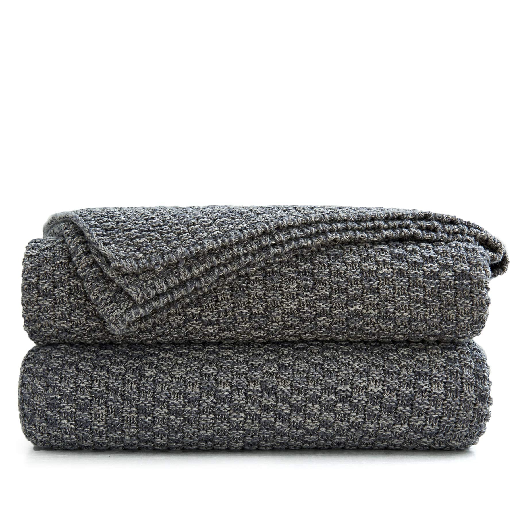 Longhui bedding Grey Knitted Throw Blanket for Couch, Soft, Cozy Machine Washable 100% Cotton Sofa Cable Knit Blankets, 4.0lb We