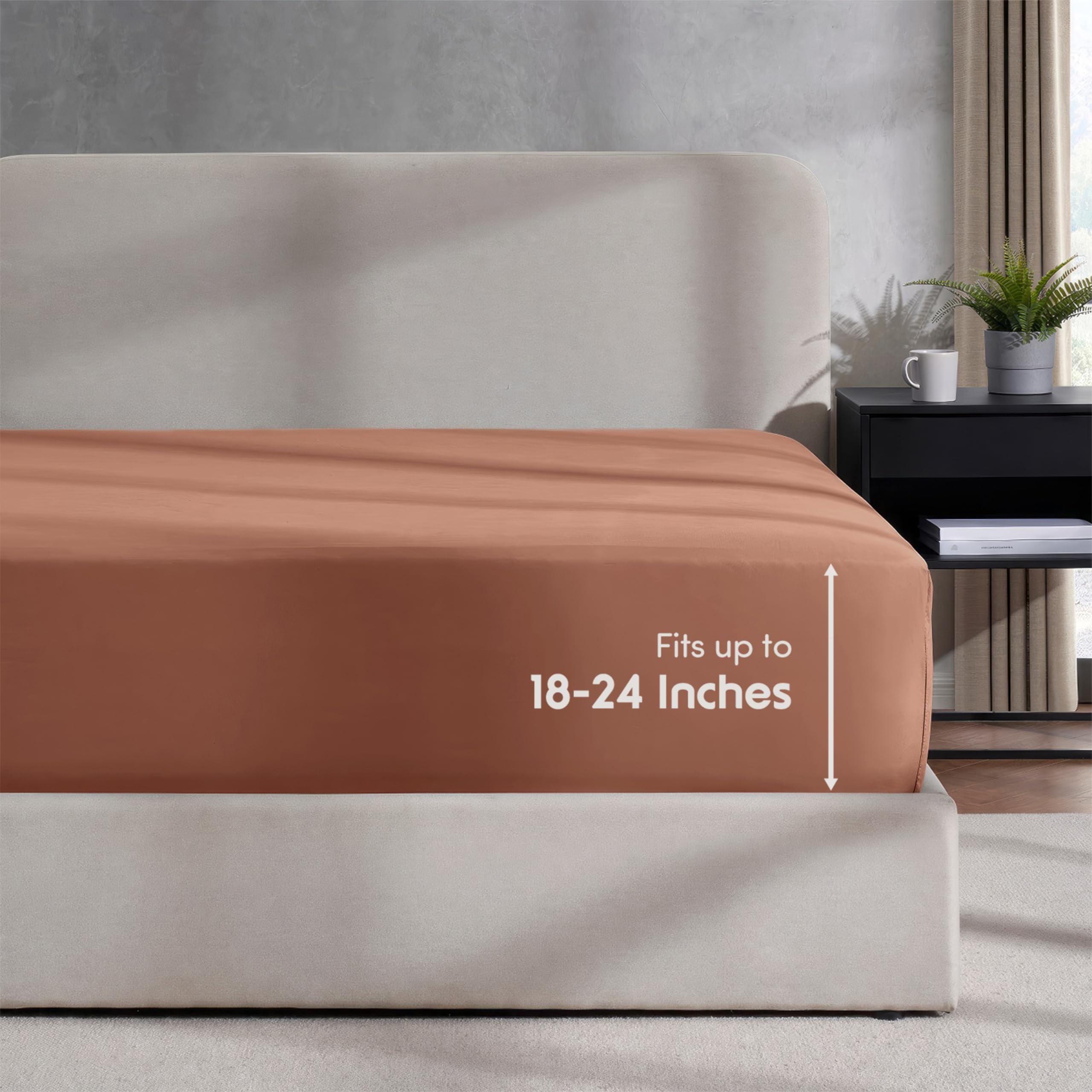 Nestl Rust California King Fitted Sheet, Extra Deep Pocket Cal King Fitted Sheet Only, 1800 Microfiber Fitted Bed Sheet, Ultra S