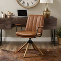 Art Leon Mid Century Modern Chair, Oak Legs Swivel Accent Chair No Wheels, Faux Leather Armchair for Small Spaces Home Office Li