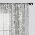 FMFUNCTEX Linen Sheer Curtains for Bedroom, Grey White Blossom Print Curtains 96 Inches Long for Living Room,Floral Patterned Fa