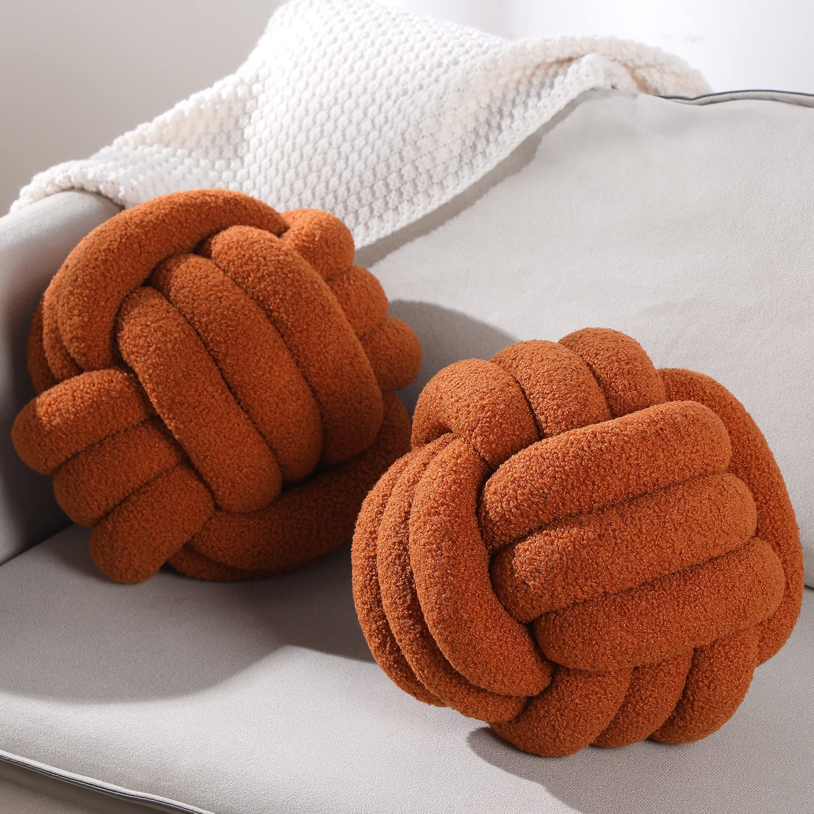 Namalu 2 Pcs Knot Pillows Ball Round Decorative Pillows Aesthetic Knotted Throw Plush Pillows Cushion for Home Room Sofa Bed Flo