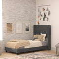 Flash Furniture Hollis Upholstered Platform Bed - Charcoal Faux Linen Wingback Headboard - Twin - Mattress Foundation with Slatt