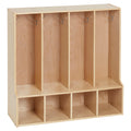 ECR4Kids Streamline 4-Section Coat Locker with Bench, Toddler Size, Kids Furniture, Natural