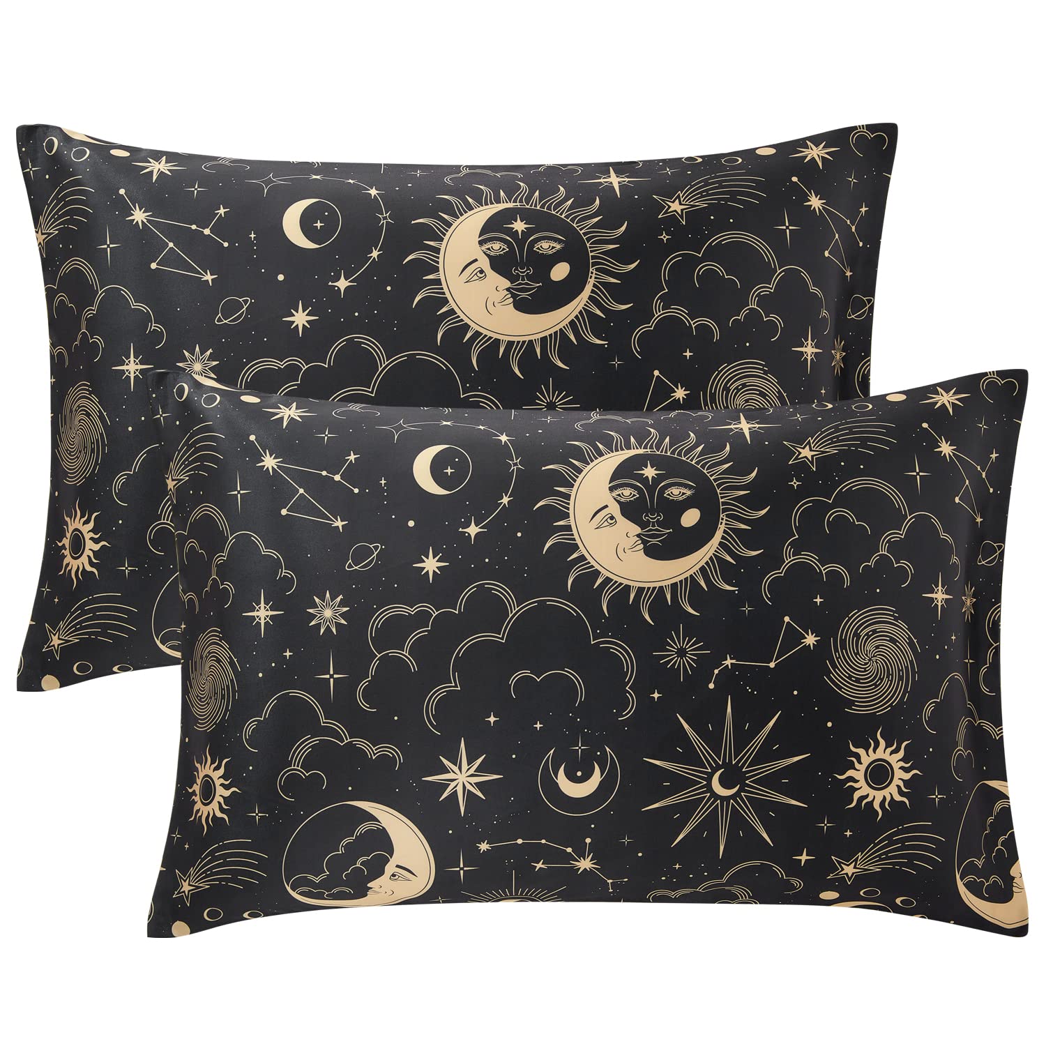 EXQ Home Satin Pillowcase for Hair and Skin King - Black Printed Silk Pillowcase 2 Pack 20x40 inches - Satin Pillow Cases Set of