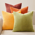 Topfinel Fall Burnt Orange Decorative Throw Pillows Covers 18x18 Inch Set of 4,Yellow Green Gradient Series Corduroy Striped Squ