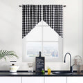 Black and White Farmhouse Gingham Swag Valance Kitchen Curtains 36 Inches Length, Buffalo Plaid Check Half Window Cafe Curtains 