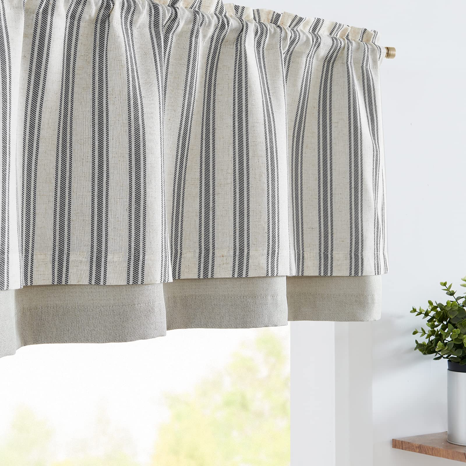 jinchan Striped Linen Valance Curtain Blackout Kitchen Valance for Windows Double Layer Valance for Living Room 18 Inch Striped 