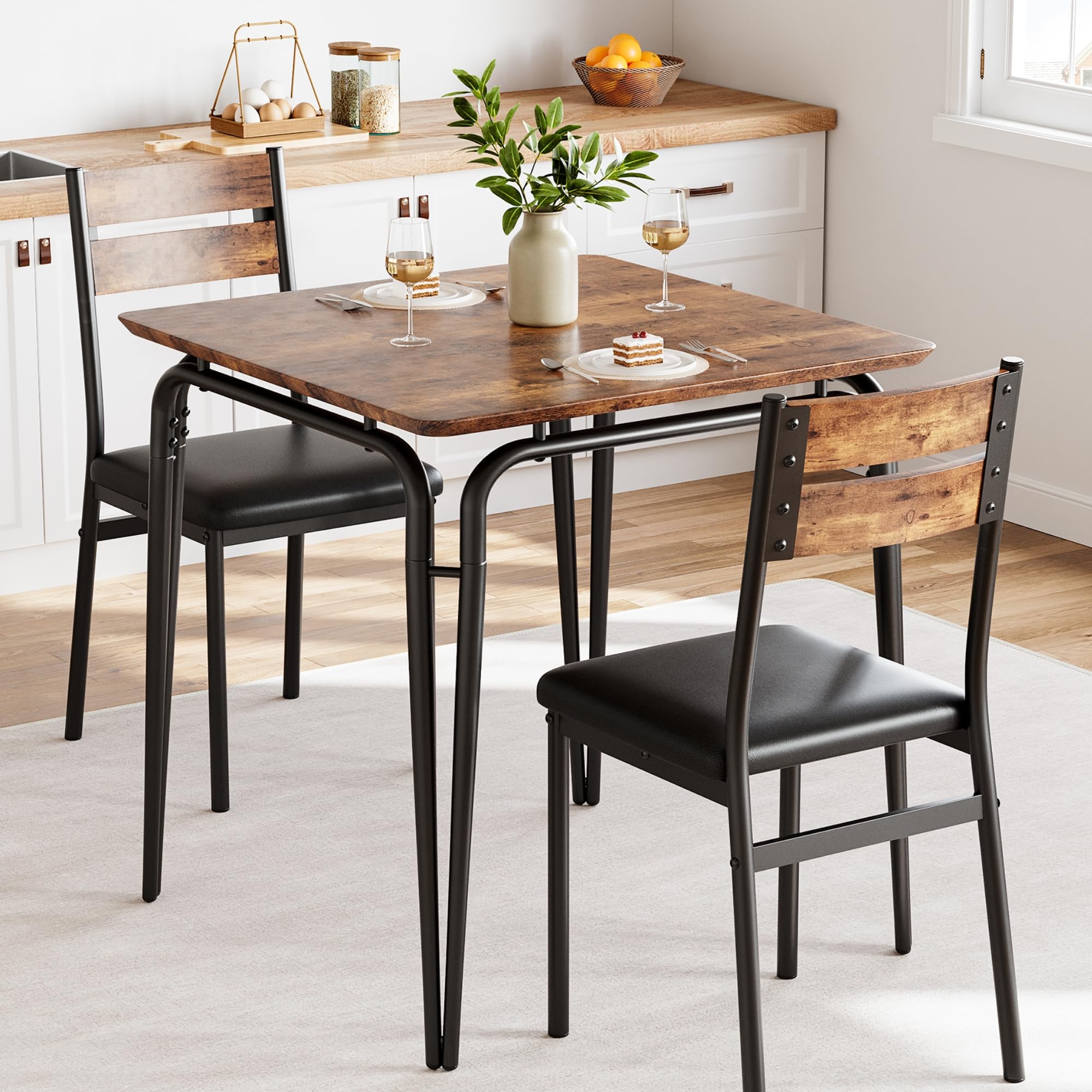 Dining Table for 2, Small Table and Chairs Set of 2, Square Dinette Set for 2, Dinner Table Set, 3 Piece Kitchen & Dining Room S