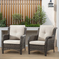Patio Wicker Chairs Set of 2, Patio Rattan Dining Chairs with 3.5-inch Seat Cushions, High Back and Curved Armrest for Garden, B