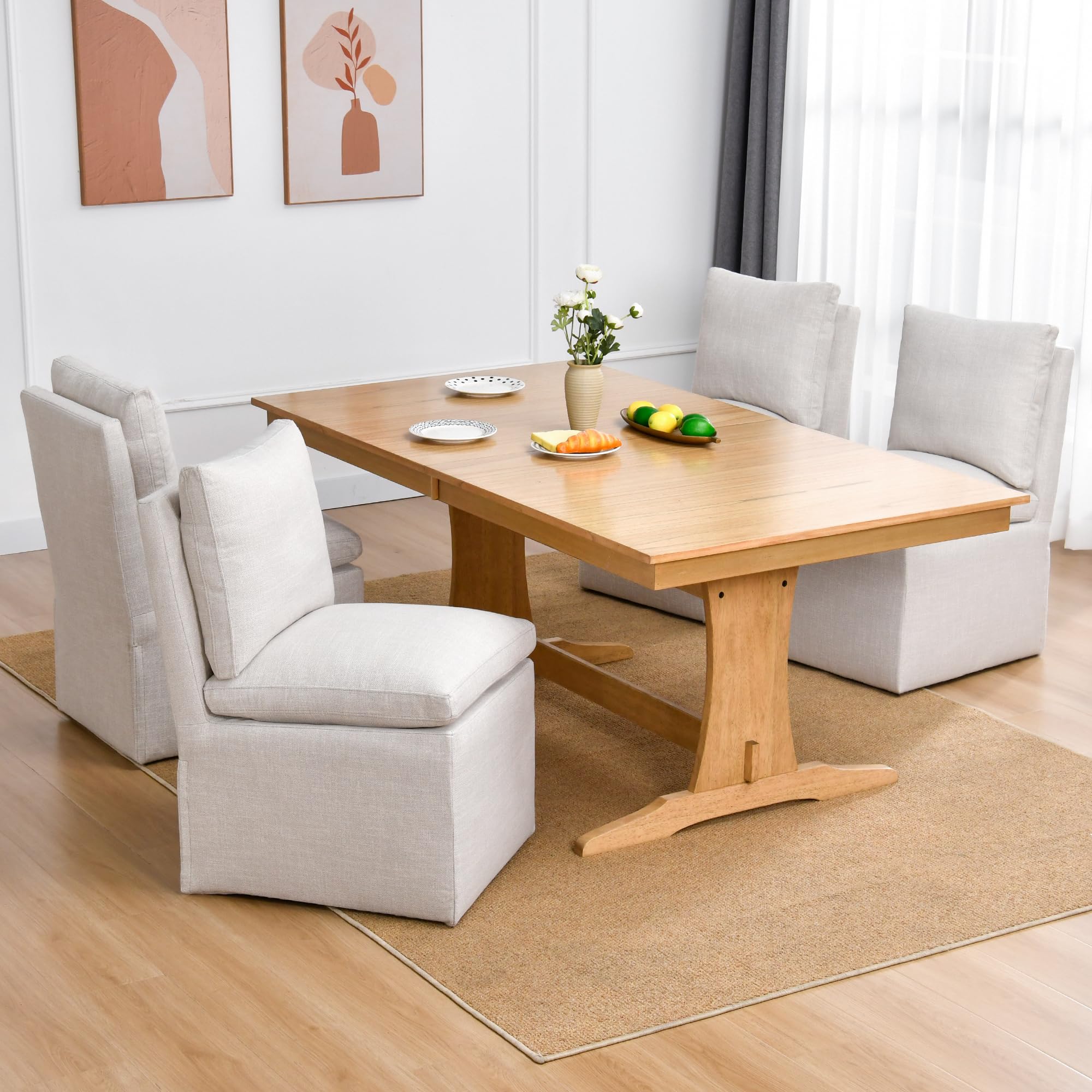 DUHOME Upholstered Armless Dining Chair with Casters,Linen Dining Chairs Set of 4 for Living Room,Single Sofa Chair with 4 Caste